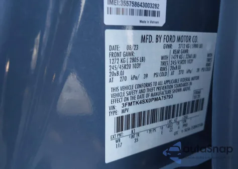 2023 Ford Mustang Mach-E Gt из США, поврежденный, VIN 3FMTK4SX0PMA75793